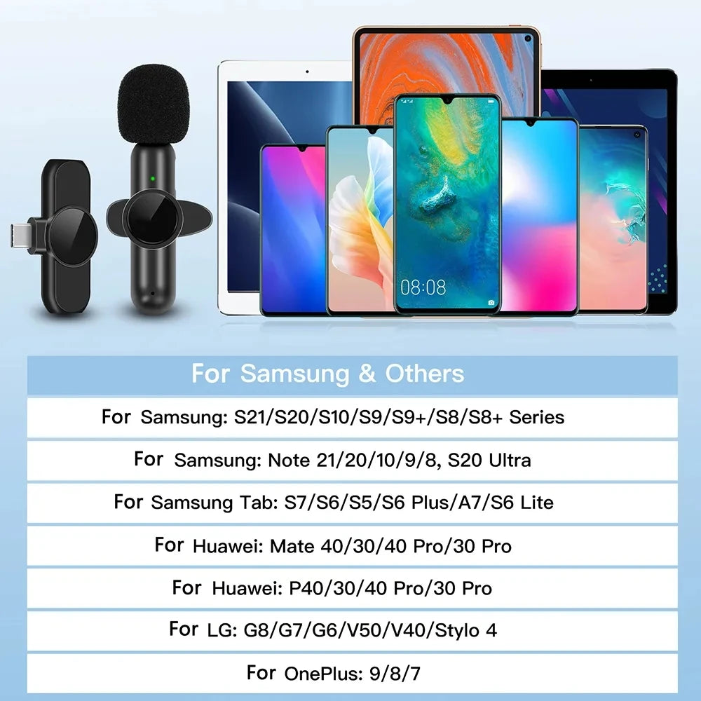 K61 Wireless Lavalier Microphone Audio Video Recording Mini Mic For iPhone iPad Android Laptop Live Gaming Smartphone Microphone